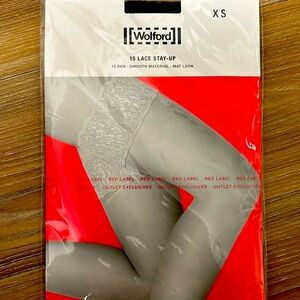 Wolford Lacy Stay Up Thigh High Stocking Tights. Size XS in black